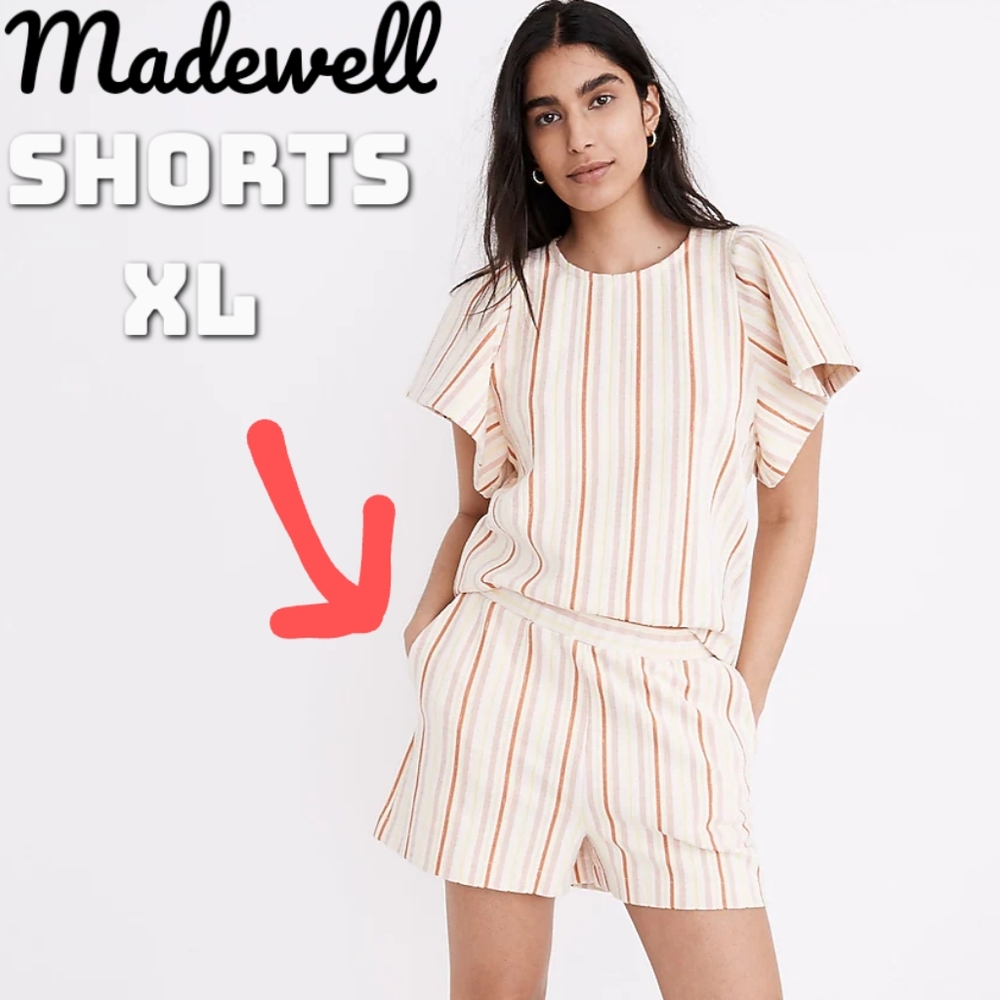 Madewell Textural Knit High-Rise Pleated Shorts in Stripe, XL